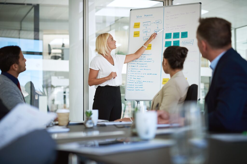 woman conducting management training